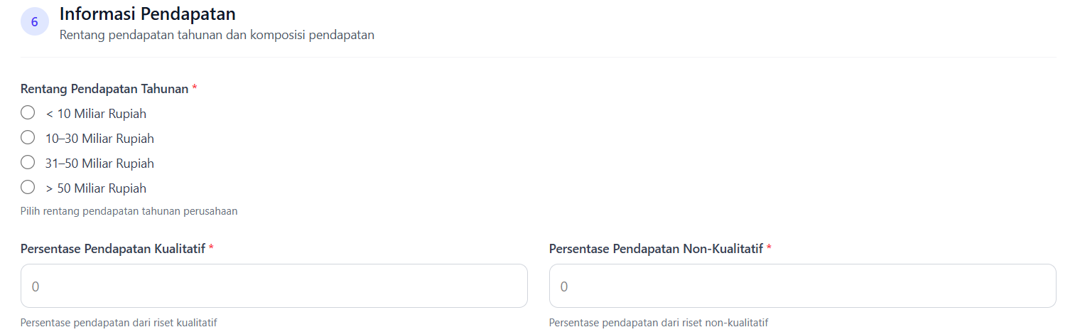 Form Informasi Pendapatan